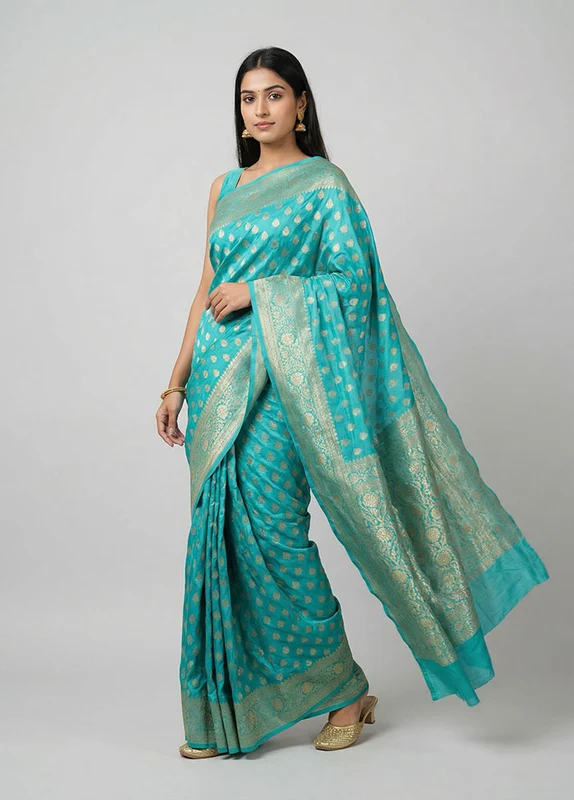Green Dupion Silk Saree With Blouse Piece One Size