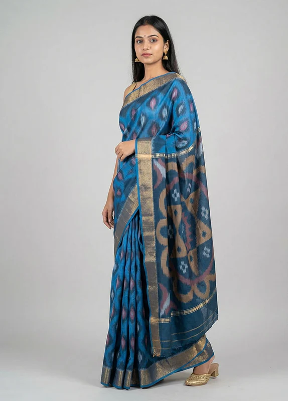 Multicolor Pure Cotton Saree With Blouse Piece One Size
