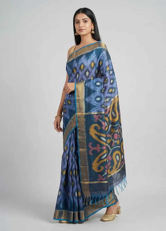Multicolor Pure Cotton Saree With Blouse Piece One Size