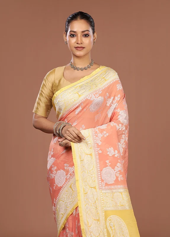 Pink Georgette Saree With Blouse Piece One Size