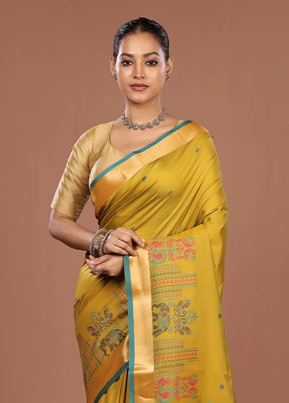 Green Dupion Silk Saree With Blouse Piece One Size