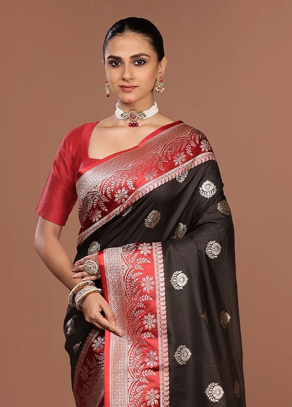 Black Katan Silk Saree With Blouse Piece One Size
