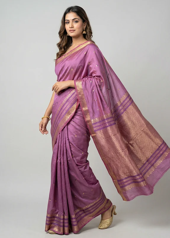 Pink Kanjivaram Silk Saree With Blouse Piece One Size
