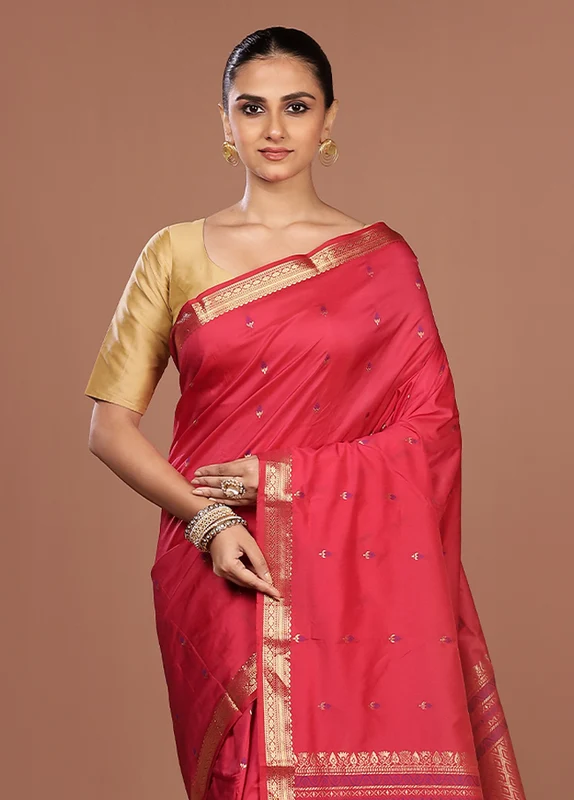 Red Kanjivaram Silk Saree With Blouse Piece One Size