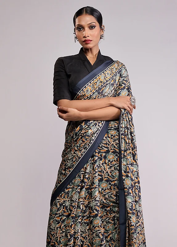 Blue Modal Silk Saree With Blouse Piece One Size