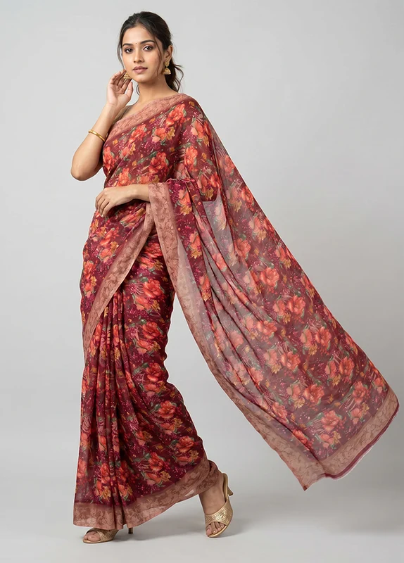 Pink Modal Silk Saree Without Blouse Piece One Size