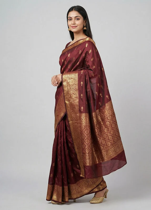 Maroon Kanjivaram Silk Saree With Blouse Piece One Size