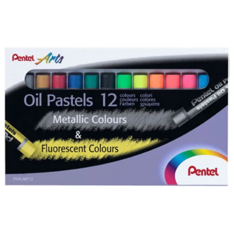 Giz Pastel Oleoso 12 Cores Metálicas E Fluorescentes Pentel