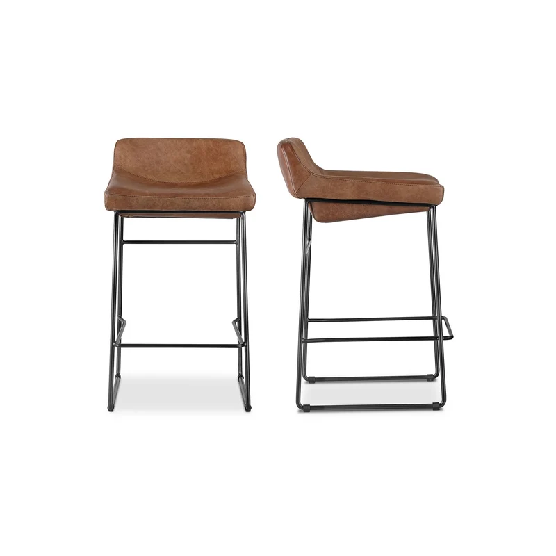 Moe's Home Collection - Starlet Counter Stool Open Road Brown Leather-Set Of Two - PK-1106-14 Brown / 72" X 18" X 30"