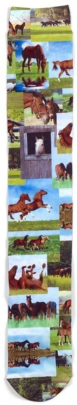 Ovation Ladies Zocks Boot Socks 9-11 Midnite Lace 1946 Horse Collage / Ladies 9-11