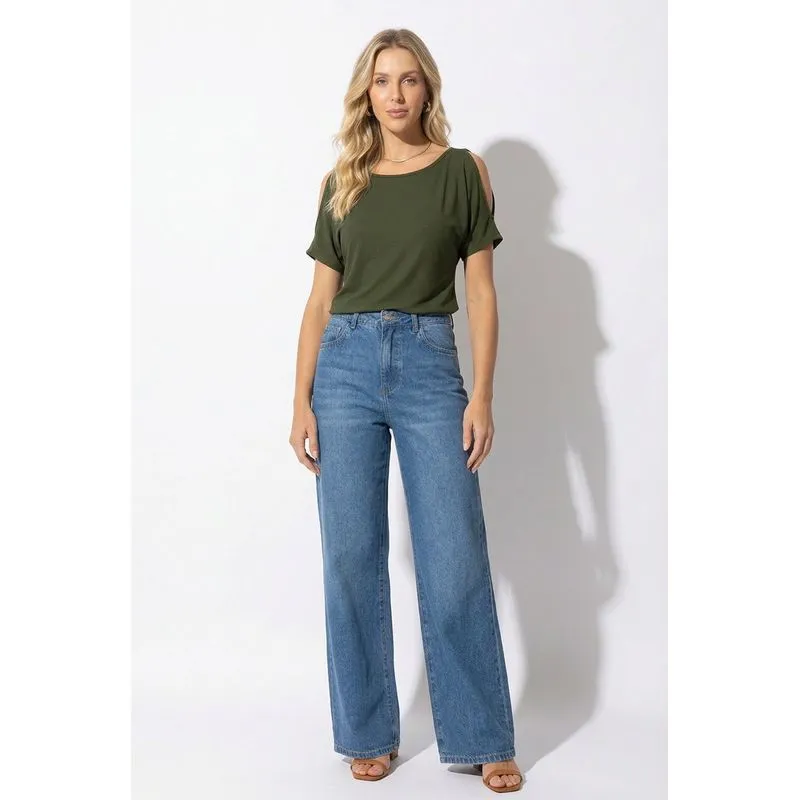 Blusa em Malha Viscose Ombro Vazado Verde Militar GG