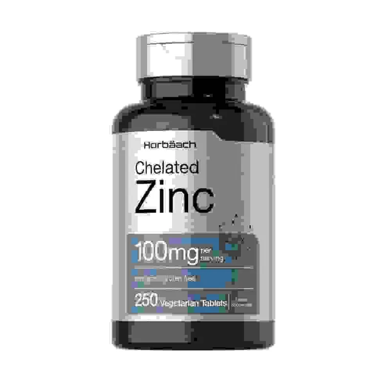 Horbaach Suplemento de Zinc Quelado 100mg 250 Tabletas Vegetariano