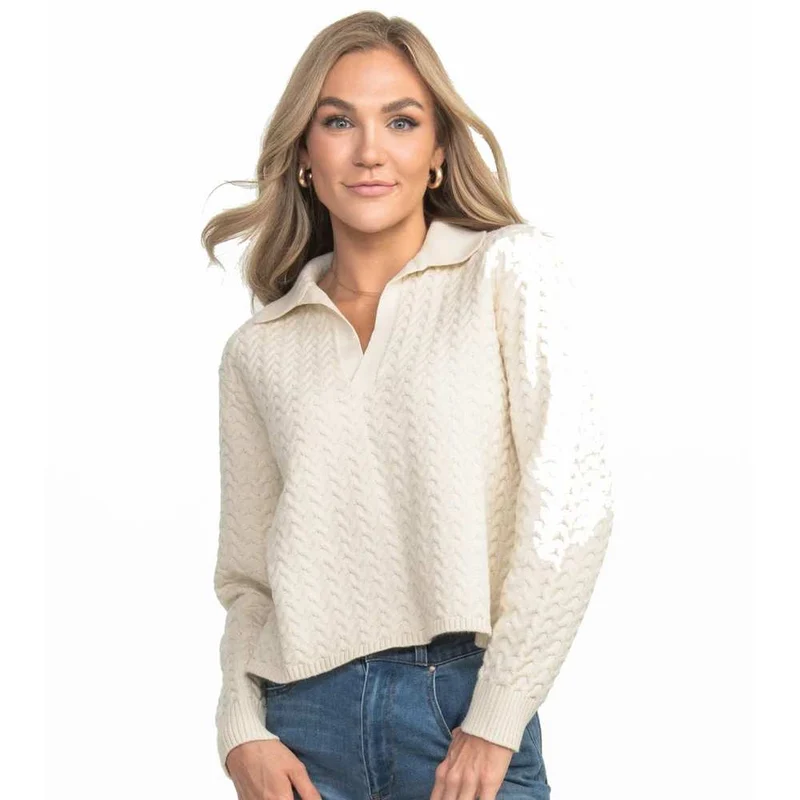 Southern Shirt Women's Textured Knit Polo Sweater BIRCH / XLRG