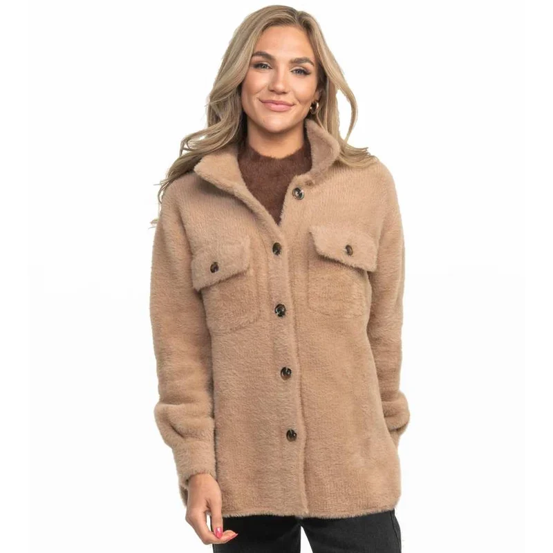 Southern Shirt Women's Feather Knit Shacket MOCHA TAN / LARG