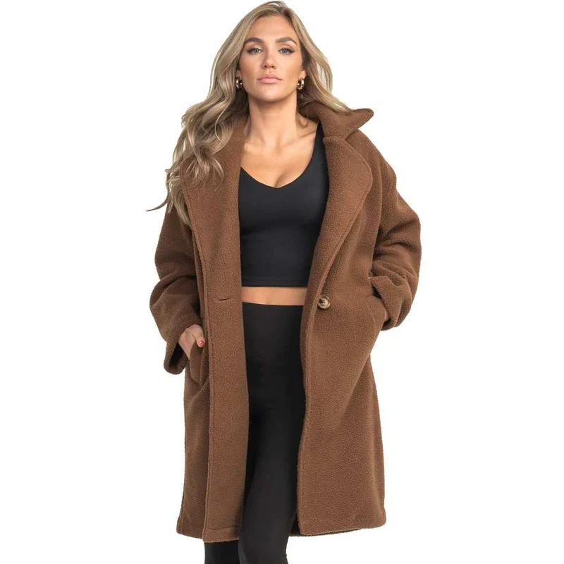 Southern Shirt Women's Long Line Teddy Jacket BLOOMINGDALE BROWN / MED