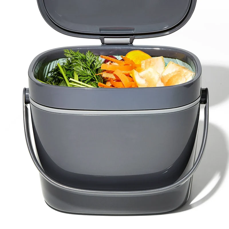 OXO 1.75G Plastic Easy Clean Compost Bin- Gray Open Box