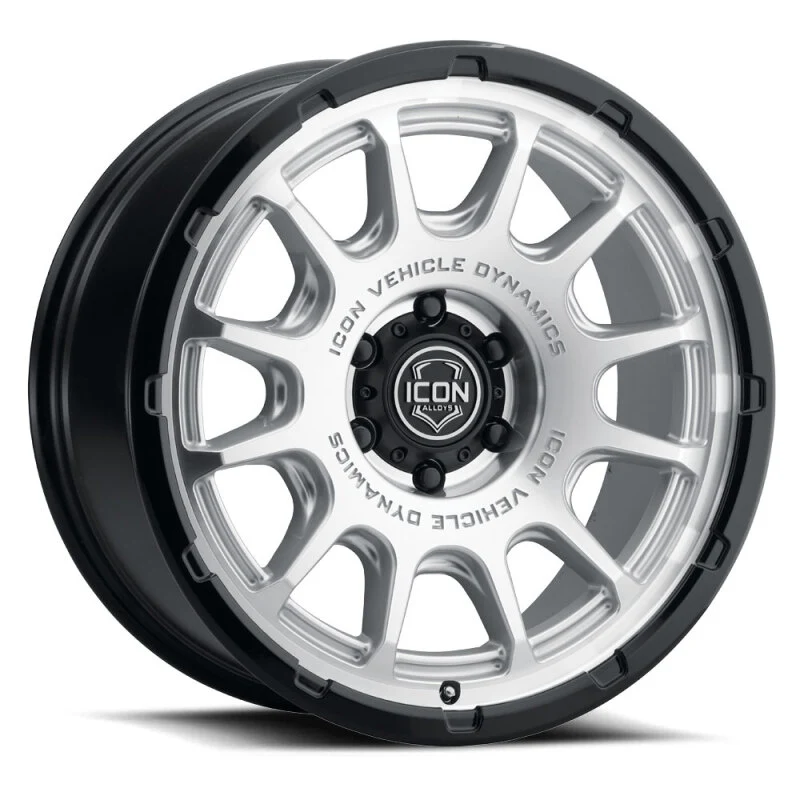 ICON Alloys Rancho 20x9 / 6x135 / 16mm / 5.625in BS Silver Machined w/ Gloss Black Lip Wheel