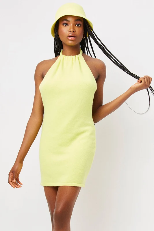 Zephyr Cashmere Halter Dress - Citronella Citronella / S