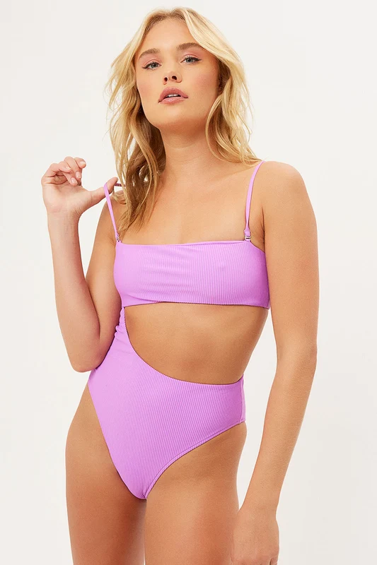 Carter Ribbed High Cut One Piece Swimsuit - Passionfruit Passionfruit / M