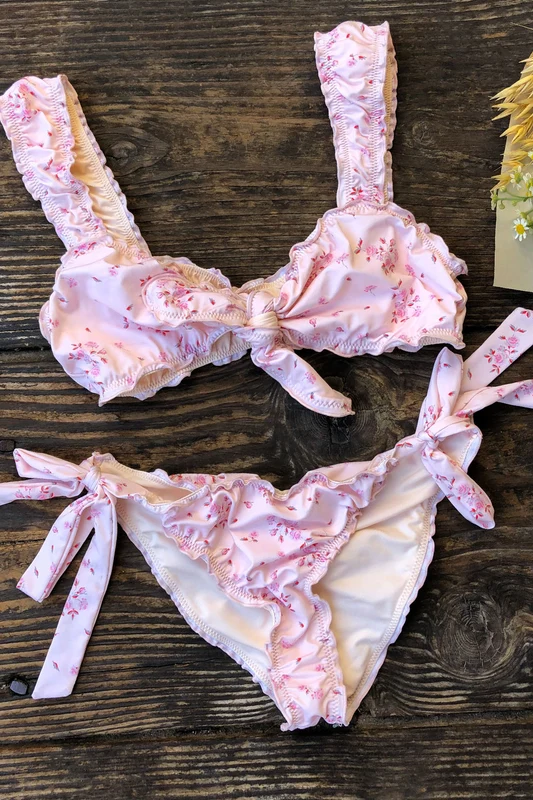 Colby Tie Front Ruffle Bikini Top - Sweet Rose Sweet Rose / M