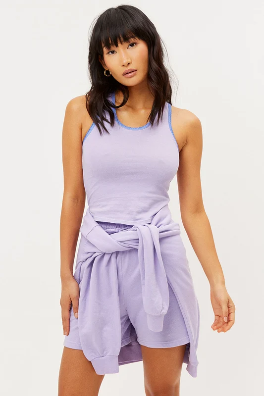 Messman Ribbed High Neck Tank - Lilac Lilac / L