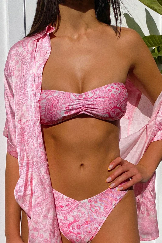 Jeanette Strapless Bikini Top - Pink Paisley Pink Paisley / M