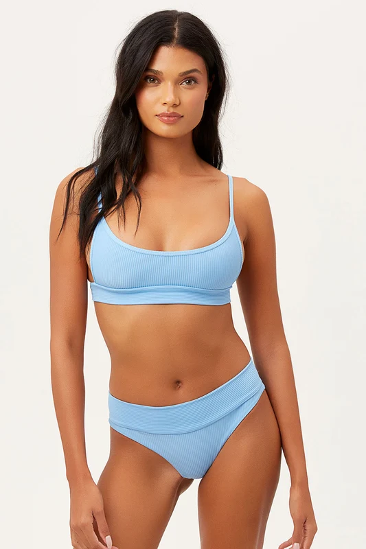 Gavin Ribbed Scoop Bikini Top - Chambray Chambray / XL