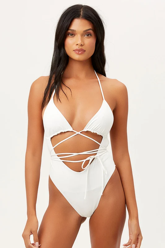 Gemma Wrap One Piece Swimsuit - White White / M