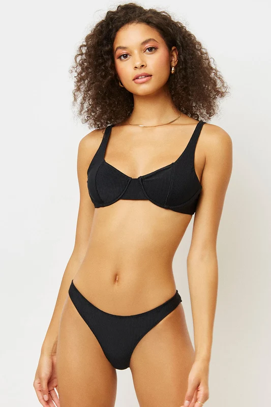 Anna Underwire Ribbed Bikini Top - Black Black / XL