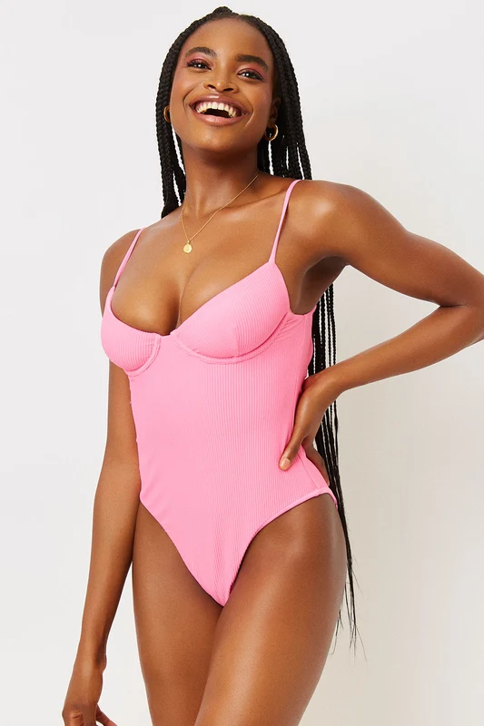 Marie Ribbed Underwire One Piece Swimsuit - Pink Punch Pink Punch / XS