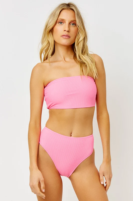 Jenna Ribbed Bandeau Bikini Top - Pink Punch Pink Punch / M