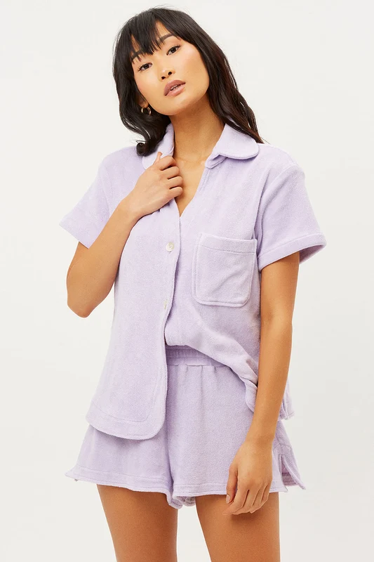 Coco Terry Button Up Shirt - Lilac Lilac / XS