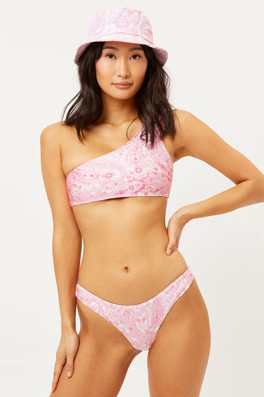 Barb One Shoulder Bikini Top - Pink Paisley Pink Paisley / XXL