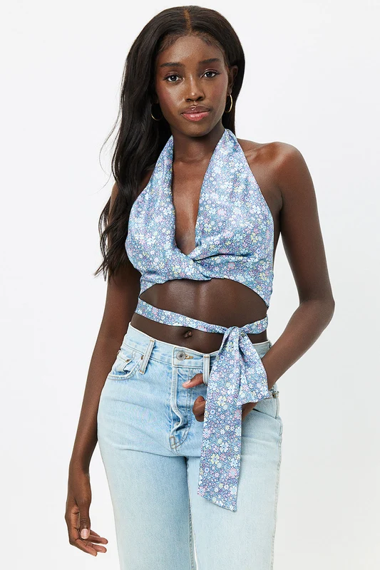 Matilda Silk Wrap Crop Top - Springtime Springtime / L