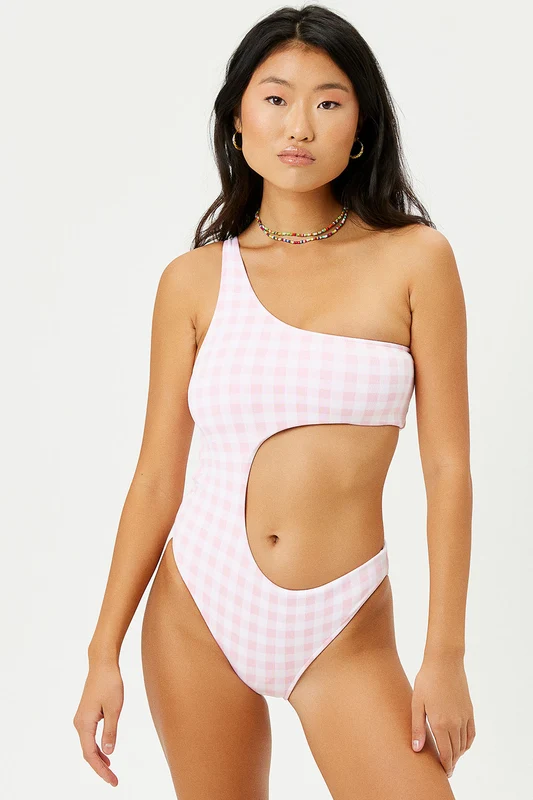 Cash One Shoulder One Piece Swimsuit - Pink Picnic Pink Picnic / M