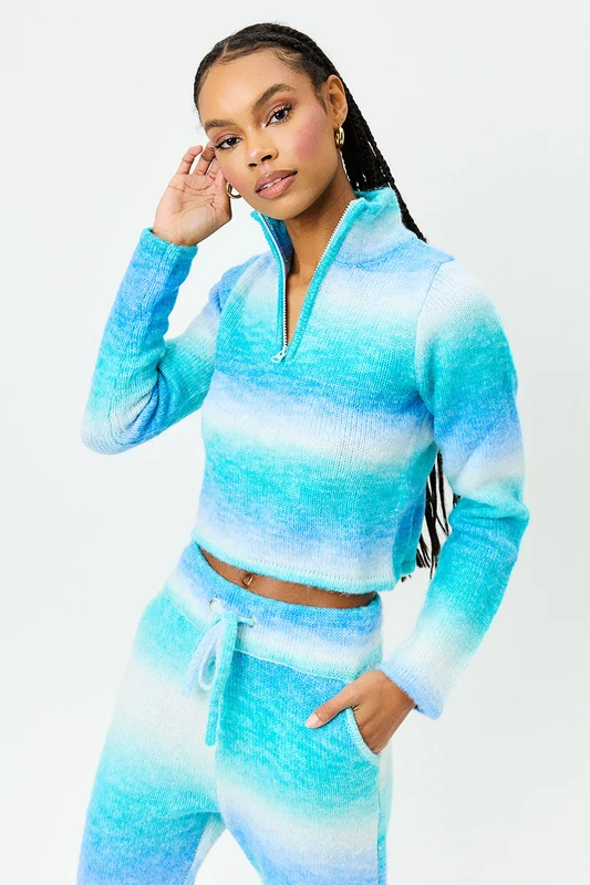 Bowie Cropped Knit Sweater - Blue Horizon Blue Horizon / XL