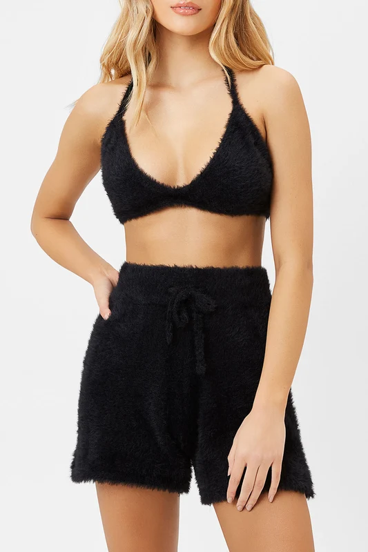 Boardwalk Fuzzy Bra Top - Black Black / S