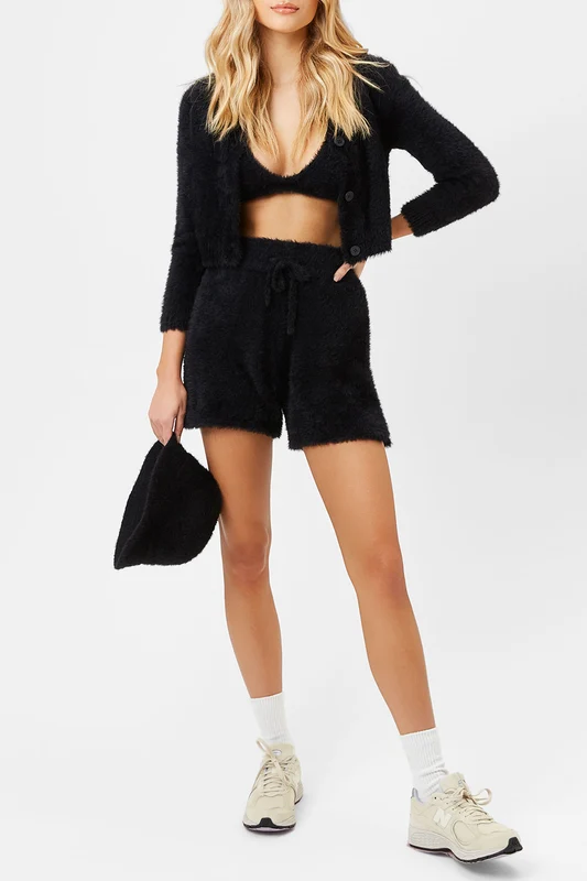 Cheri Fuzzy Cardigan Sweater - Black Black / XL