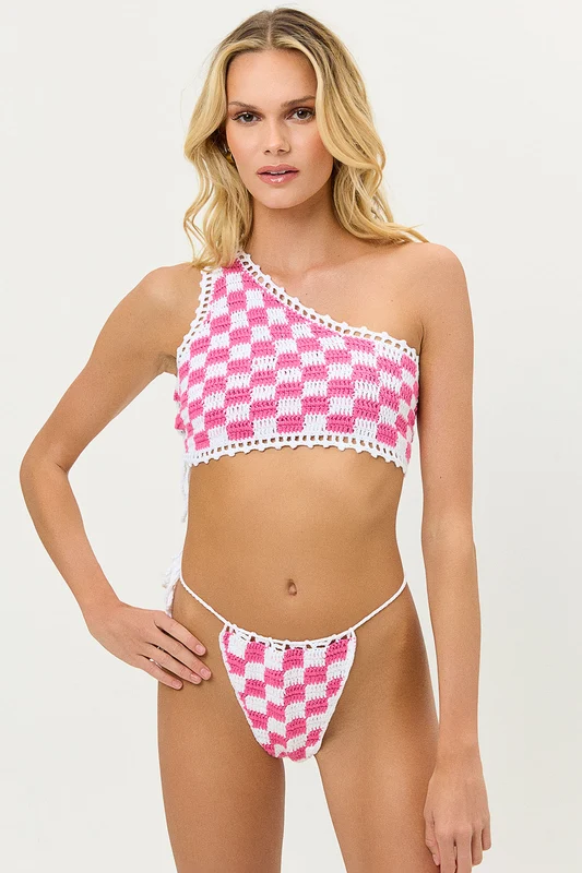 Ingrid Crochet Bikini Top - Pink Checker Pink Checker / XL