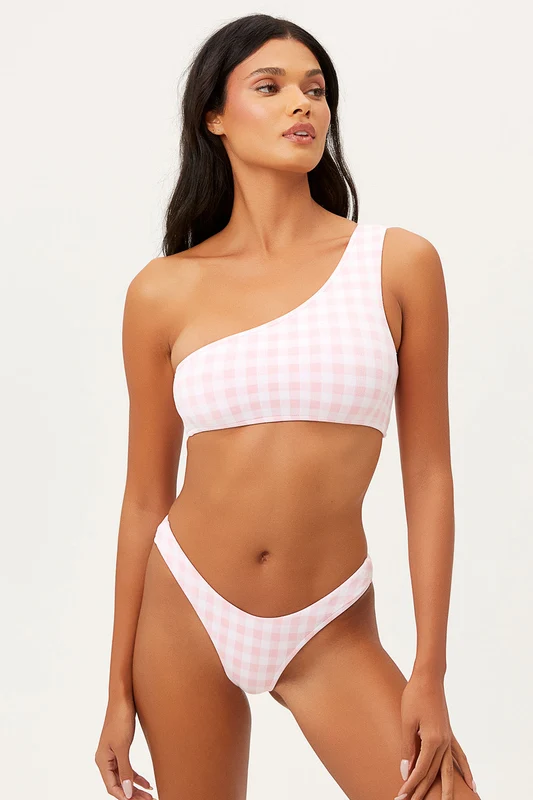 Barb One Shoulder Bikini Top - Pink Picnic Pink Picnic / L