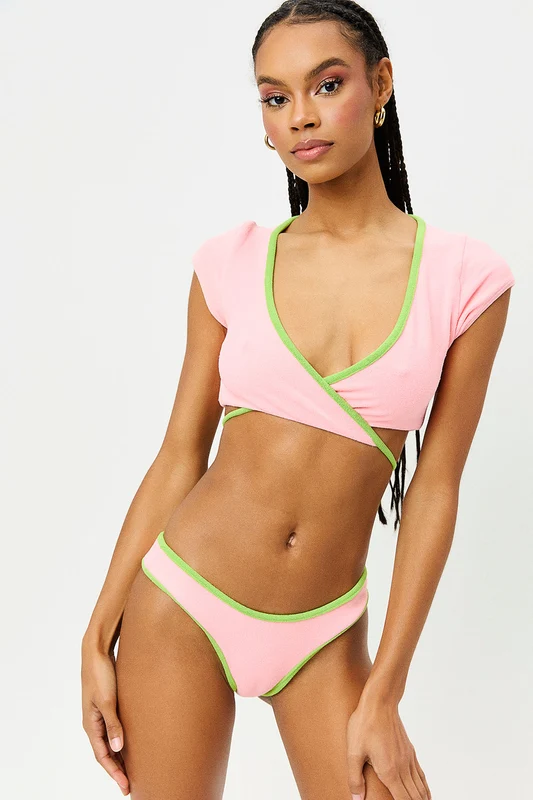 Soleil Terry Tie Front Bikini Top - Summer Melon Summer Melon / XS