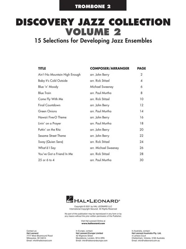 Discovery Jazz Collection - Trombone 2 Volume 2 爵士音樂 長號