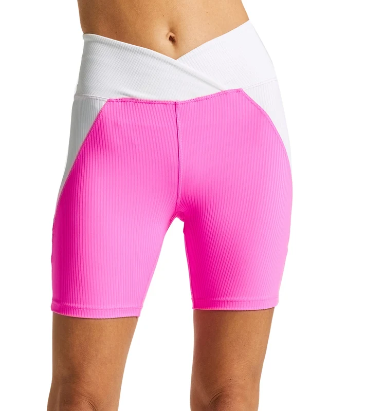 Year of Ours Ribbed Studio Bike Short Pink/White / L