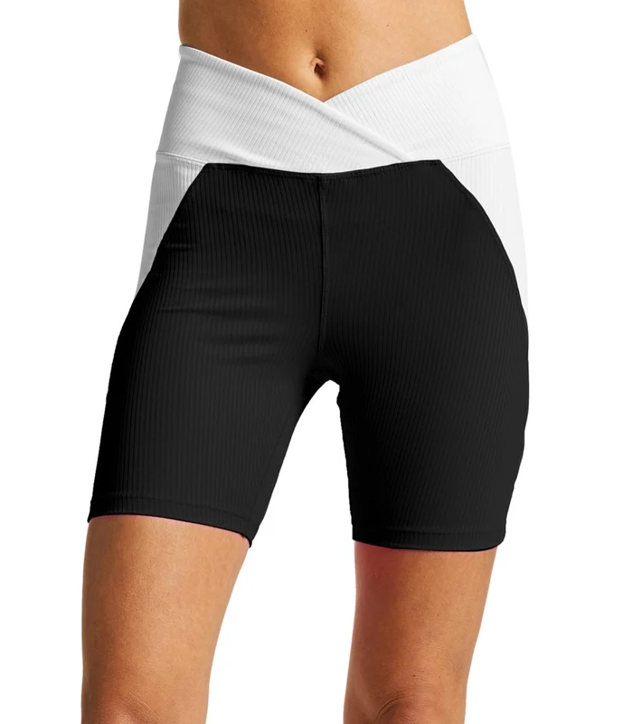 Year of Ours Ribbed Studio Bike Short Black/White / L