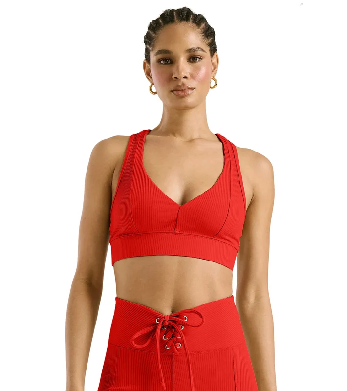 Year of Ours Tess Ribbed V Bra Red / L