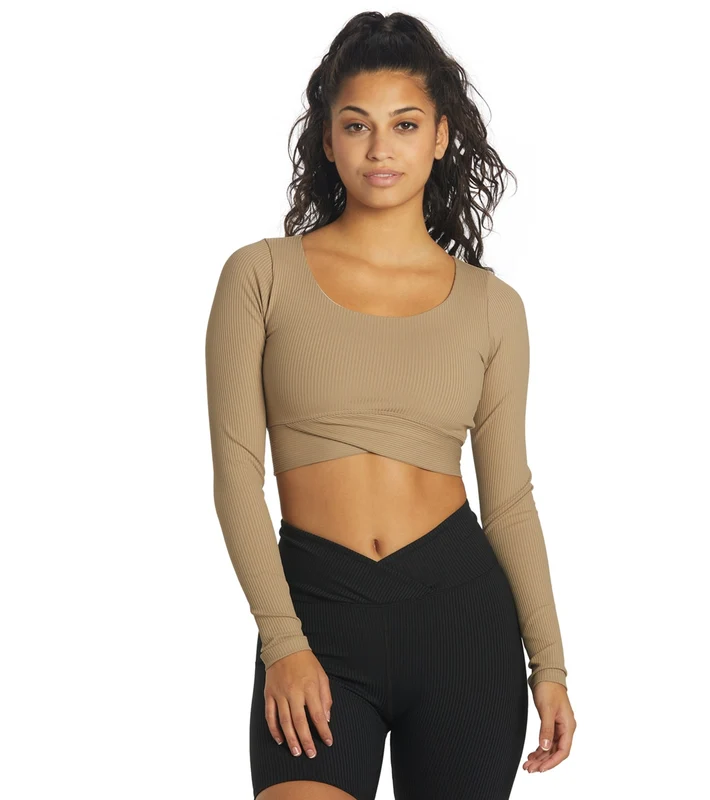 Year of Ours Ribbed V Crop Long Sleeve Caribou / M