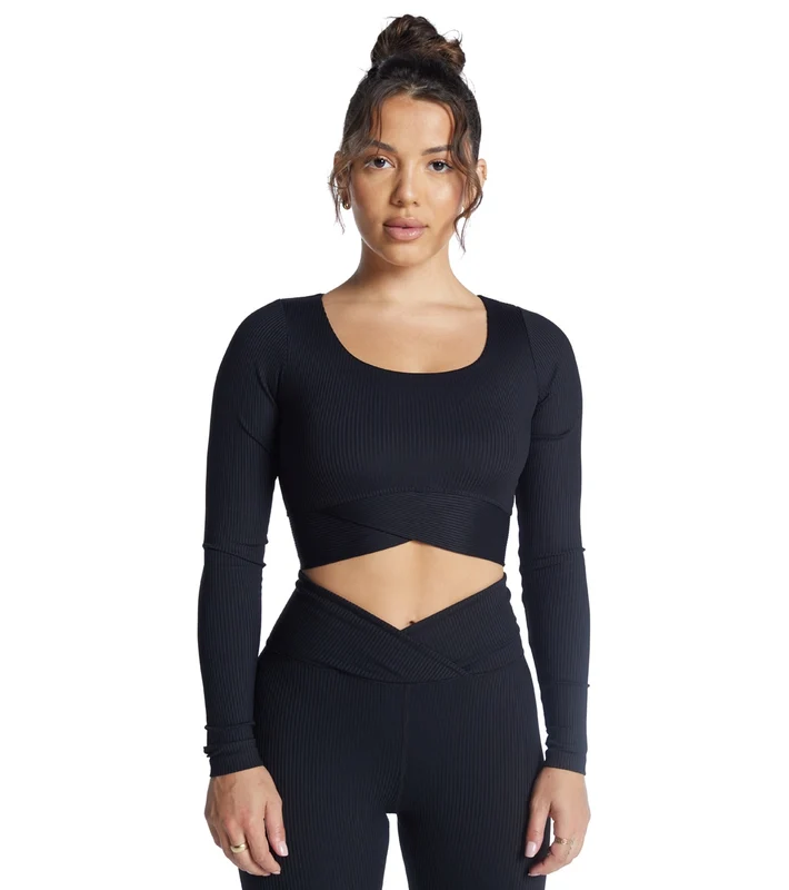 Year of Ours Ribbed V Crop Long Sleeve Black / L