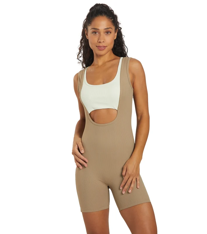 Year of Ours Ribbed Biker Onesie Caribou/Bone / XS