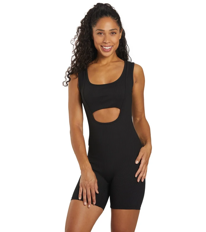 Year of Ours Ribbed Biker Onesie Black / XS