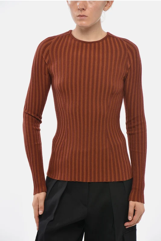 0405~Ribbed Merino Wool Crewneck Sweater KARLENE S